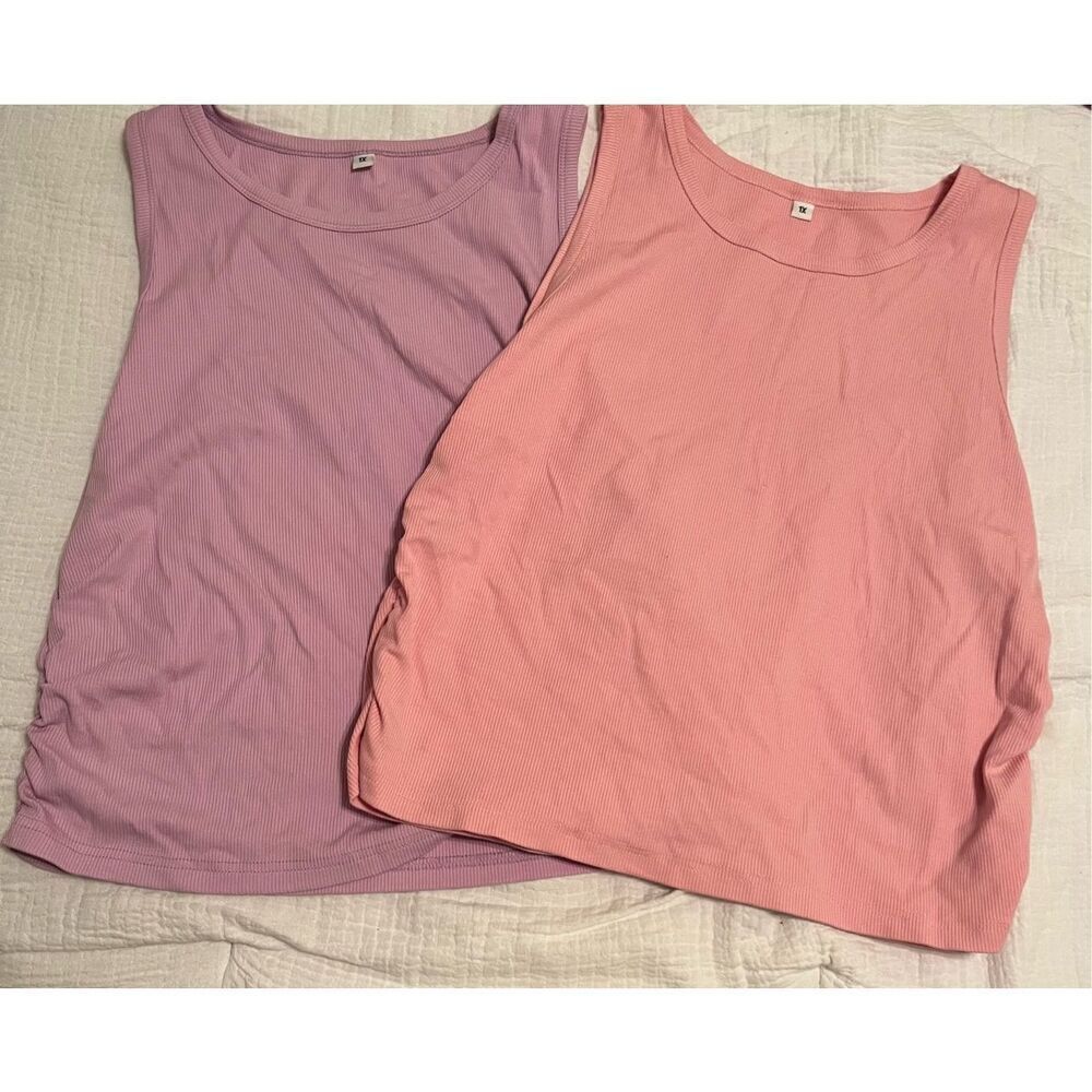 Ribbed Side Ruched Tanks Tops 2 Pack NEW